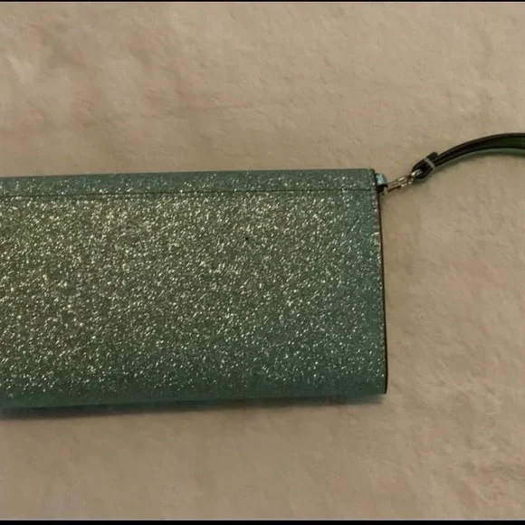 Kate Spade Kenzie Medium Flap Wristlet Seafoam Green Glitter New in Box KK332 - Picture 6 of 9